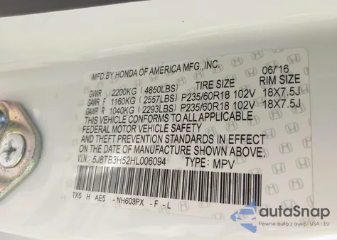 2017 Acura Rdx Technology Acurawatch Plus Packages/W/Technology Package из США, поврежденный, VIN 5J8TB3H52HL006094